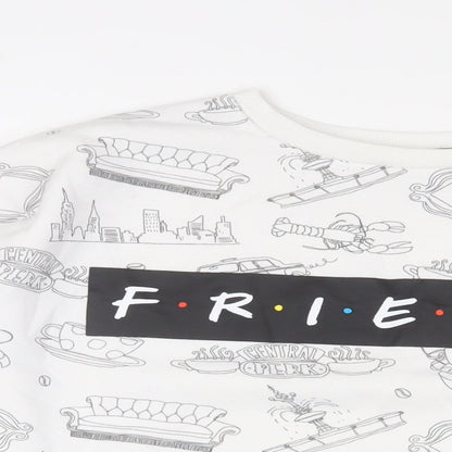 Friends Womens White Geometric Cotton Pullover Sweatshirt Size XL Pullover
