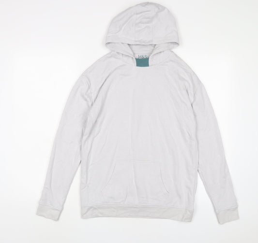 Marks and Spencer Boys White Cotton Pullover Hoodie Size 14-15 Years Pullover