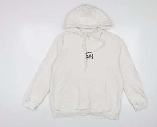 Kotton Womens White Cotton Pullover Hoodie Size L Pullover - Embroidered