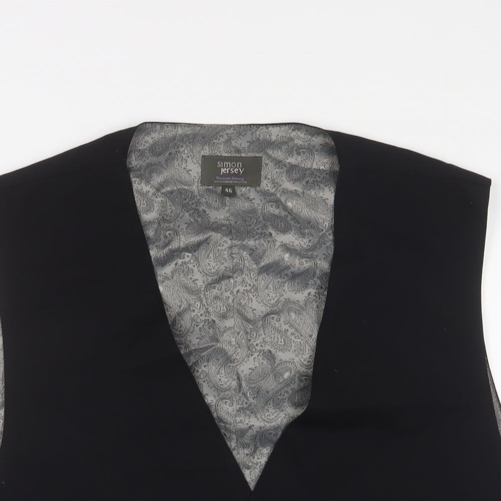 Simon Jersey Mens Black Wool Jacket Suit Waistcoat Size 46 Regular