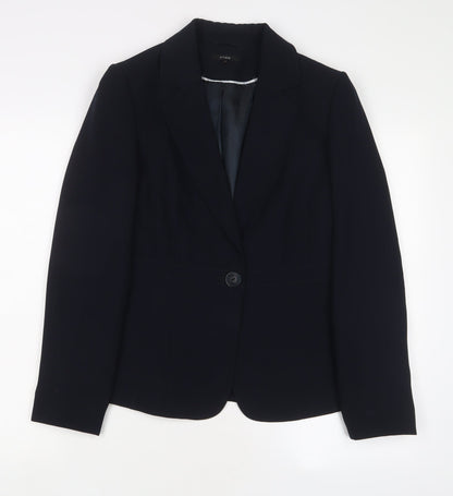 Additional front view of Linea women’s blue jacket blazer, size UK 10, button