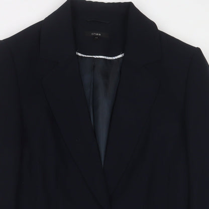 Close-up detail of Linea women’s blue jacket blazer, size UK 10, button