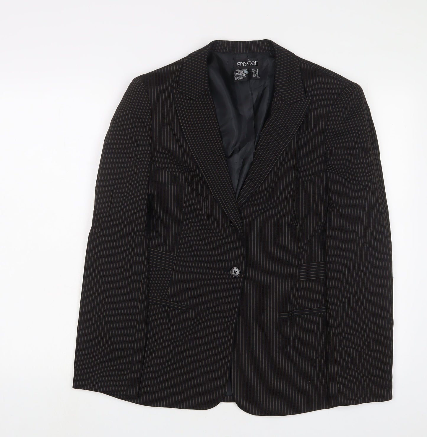 Episode Womens Black Striped Jacket Blazer Size 10 Button