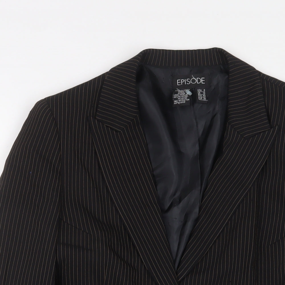 Episode Womens Black Striped Jacket Blazer Size 10 Button