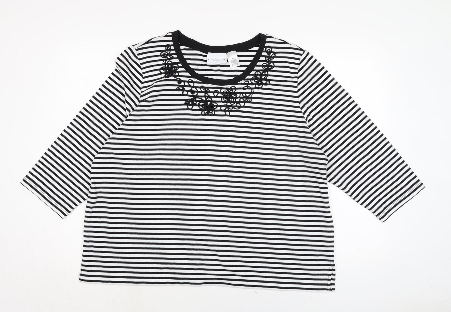 Alfred Dunner Womens Black Cotton Basic T-Shirt Size S Boat Neck