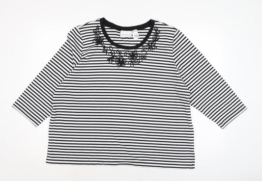 Alfred Dunner Womens Black Cotton Basic T-Shirt Size S Boat Neck