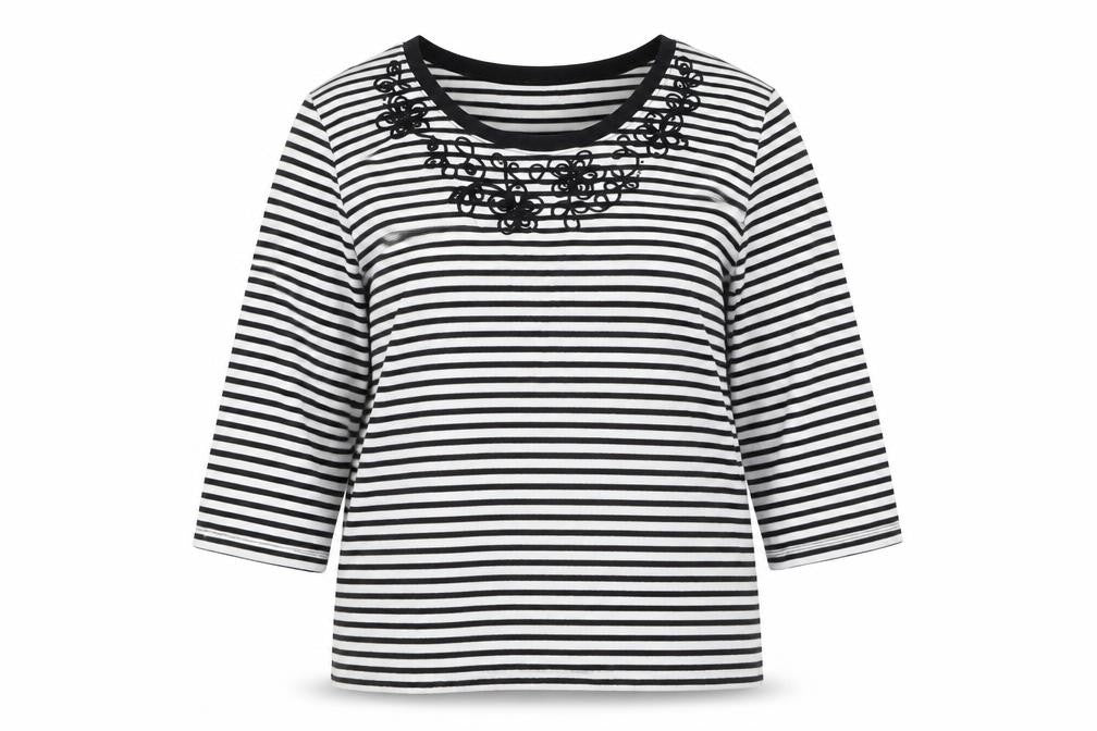 Alfred Dunner Womens Black Cotton Basic T-Shirt Size S Boat Neck