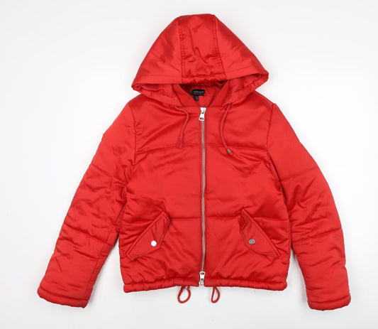 Topshop Womens Red Puffer Jacket Jacket Size 10 Zip