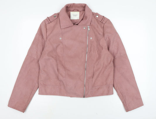 jaquline de yong Womens Purple Biker Jacket Size 10 Zip