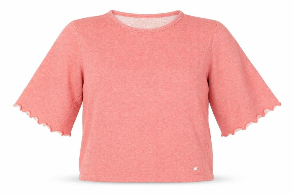 Dobber Womens Pink Cotton Pullover Sweatshirt Size M - Ruffle Sleeves