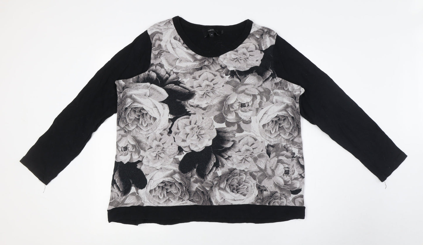 NEXT Womens Black Floral Cotton Pullover Sweatshirt Size 20