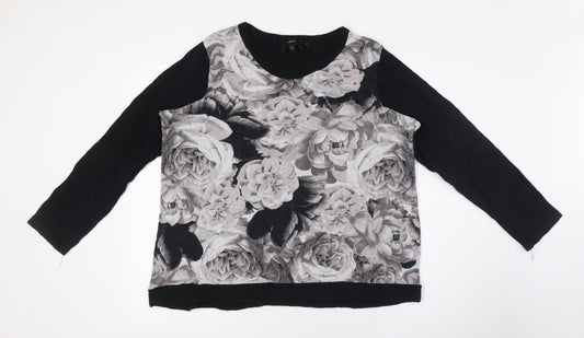 NEXT Womens Black Floral Cotton Pullover Sweatshirt Size 20