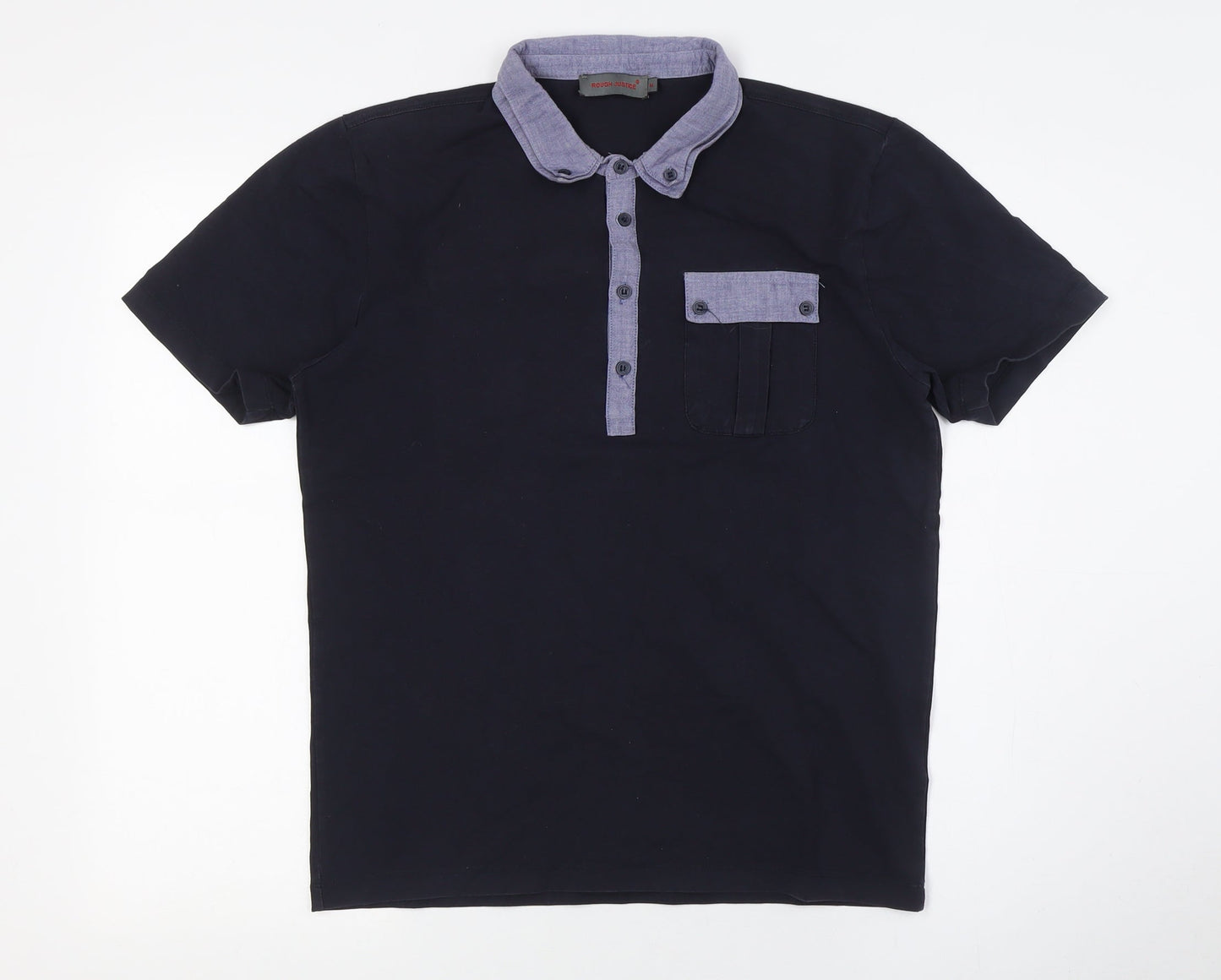 Rough Justice Mens Blue Cotton Button-Up Size M Collared