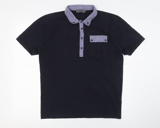 Rough Justice Mens Blue Cotton Button-Up Size M Collared