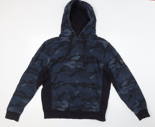 Crosshatch Mens Blue Camouflage Cotton Pullover Hoodie Size M
