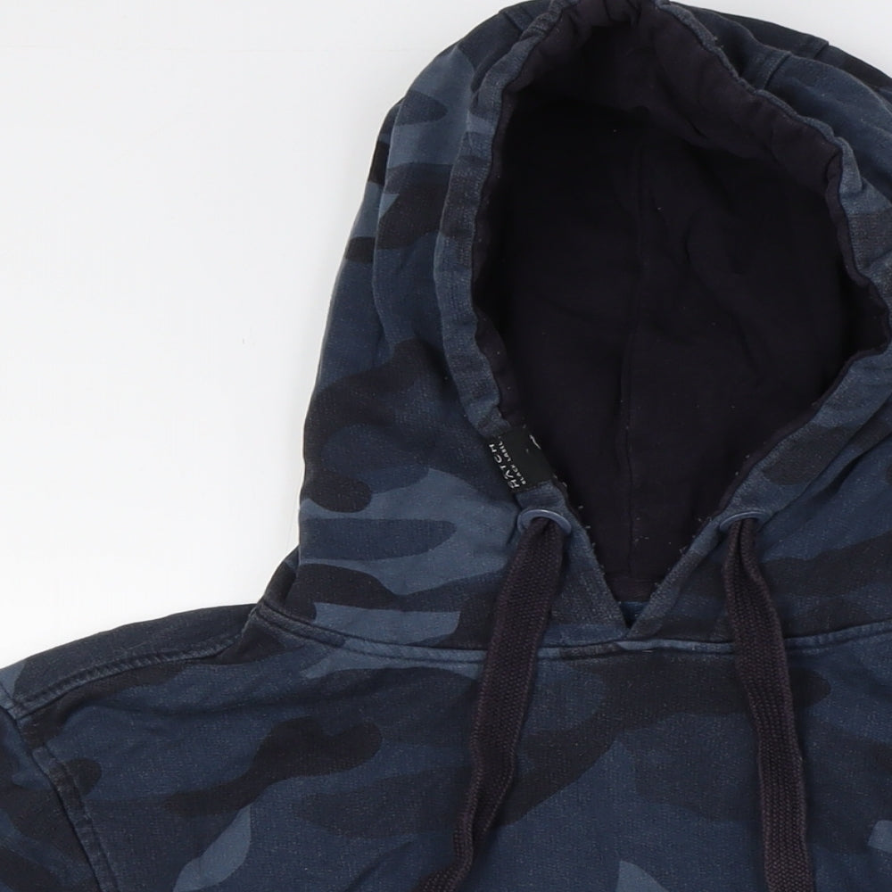 Crosshatch Mens Blue Camouflage Cotton Pullover Hoodie Size M