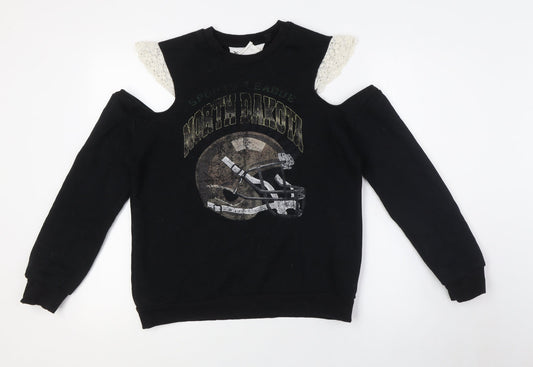 Topshop Womens Black Cotton Pullover Sweatshirt Size 8 - Cold Shoulder