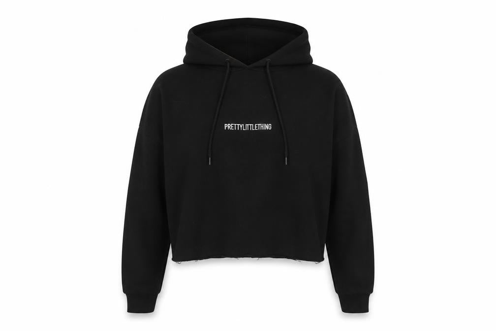 PRETTYLITTLETHING Womens Black Cotton Pullover Hoodie Size S - Raw Hem