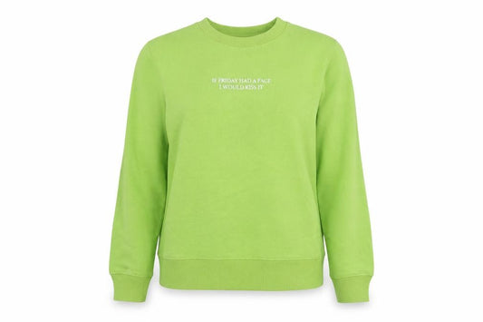Zara Womens Green Polyester Pullover Sweatshirt Size S - If Fridays Had a Face I Would Kiss It