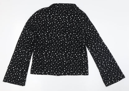 Back view of ASOS women’s black polyester basic button-up, size UK 10, v-neck - open front