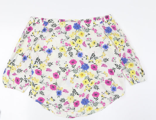 New Look Womens Multicoloured Floral Cotton Basic Button-Up Size 10 Off the Shoulder