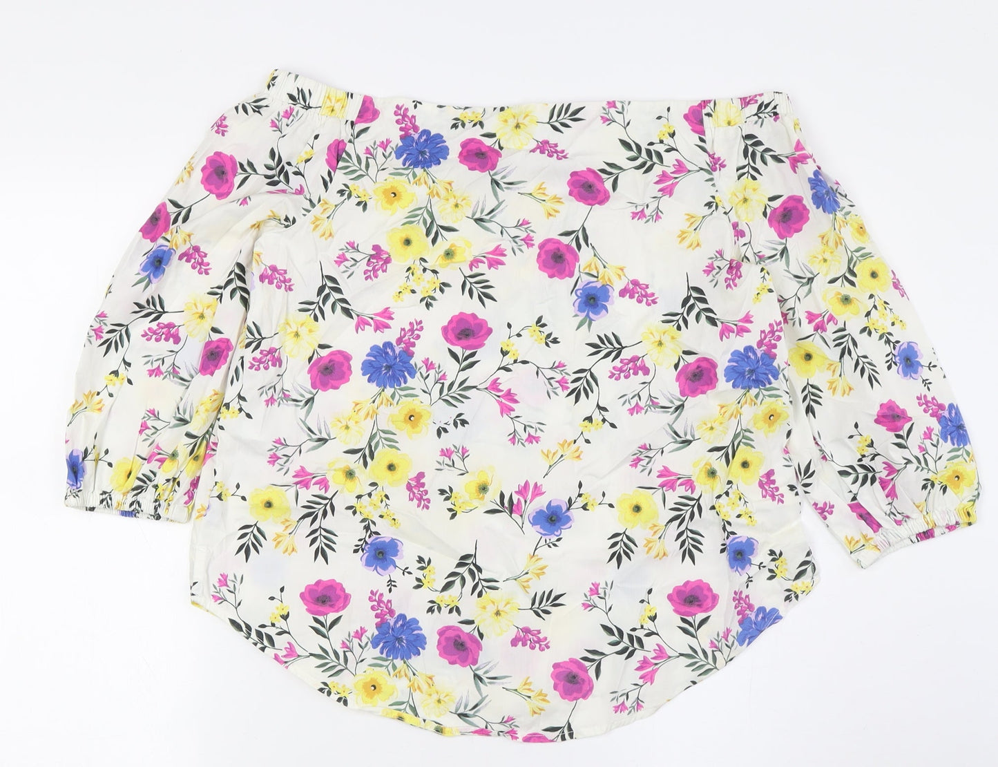 New Look Womens Multicoloured Floral Cotton Basic Button-Up Size 10 Off the Shoulder