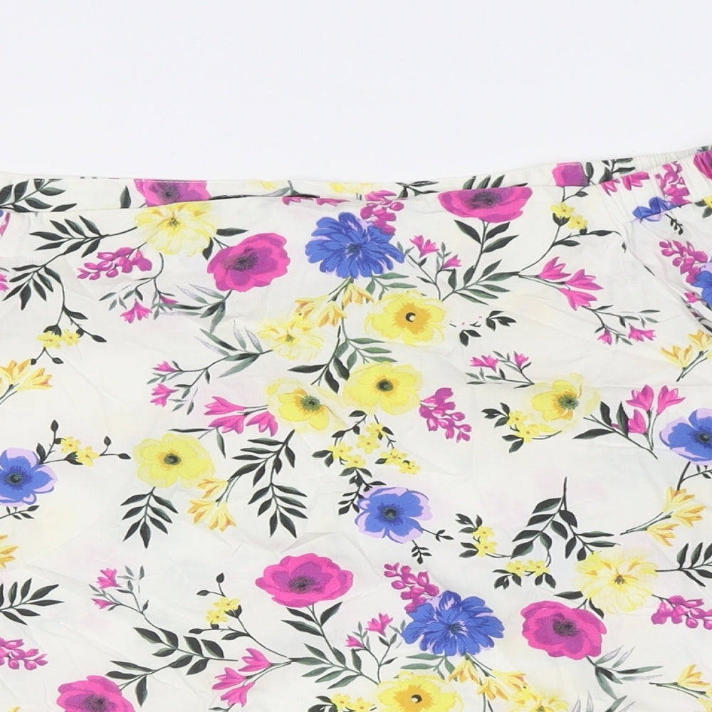 New Look Womens Multicoloured Floral Cotton Basic Button-Up Size 10 Off the Shoulder