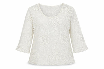 SOLITAIRE Womens Ivory Viscose Basic Button-Up Size S Round Neck - Lace Overlay