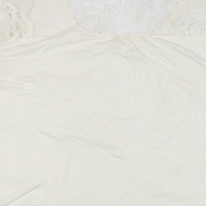 SOLITAIRE Womens Ivory Viscose Basic Button-Up Size S Round Neck - Lace Overlay