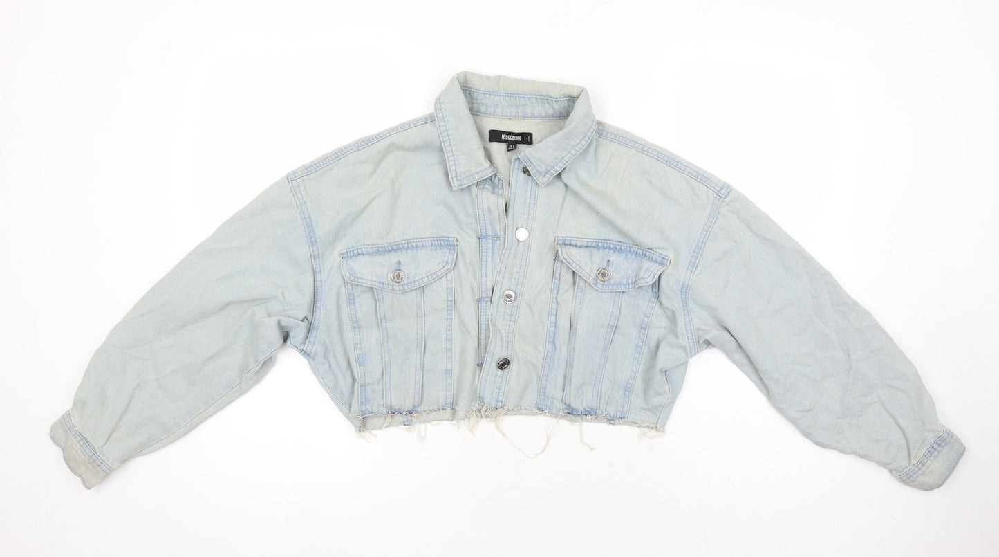 Missguided Womens Blue Jacket Size 6 Button - Distressed Look