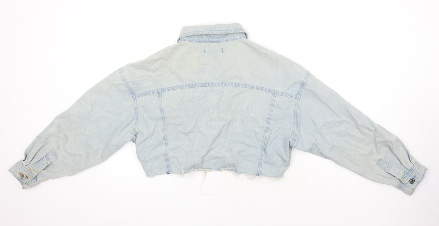 Missguided Womens Blue Jacket Size 6 Button - Distressed Look
