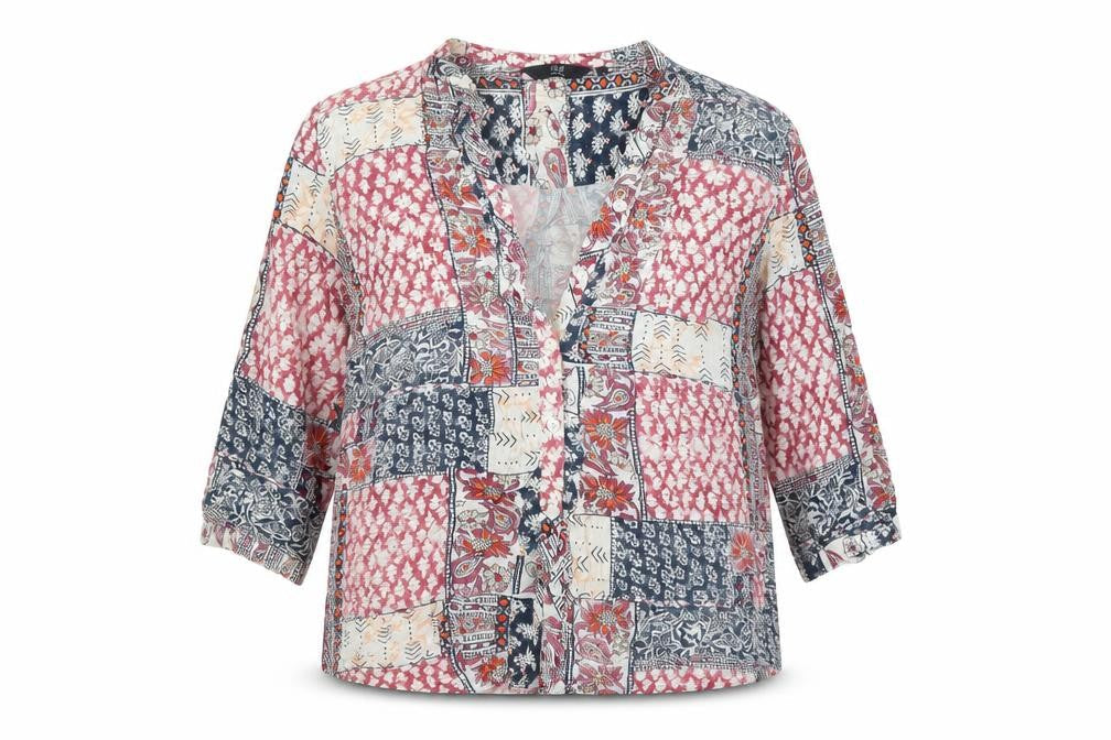 Isle Essentials Womens Multicoloured Geometric Viscose Tunic Blouse Size 14 V-Neck
