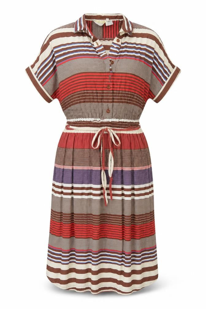 Shelena Womens Multicoloured Striped Viscose A-Line Size 14 Collared - Elasticated Waist
