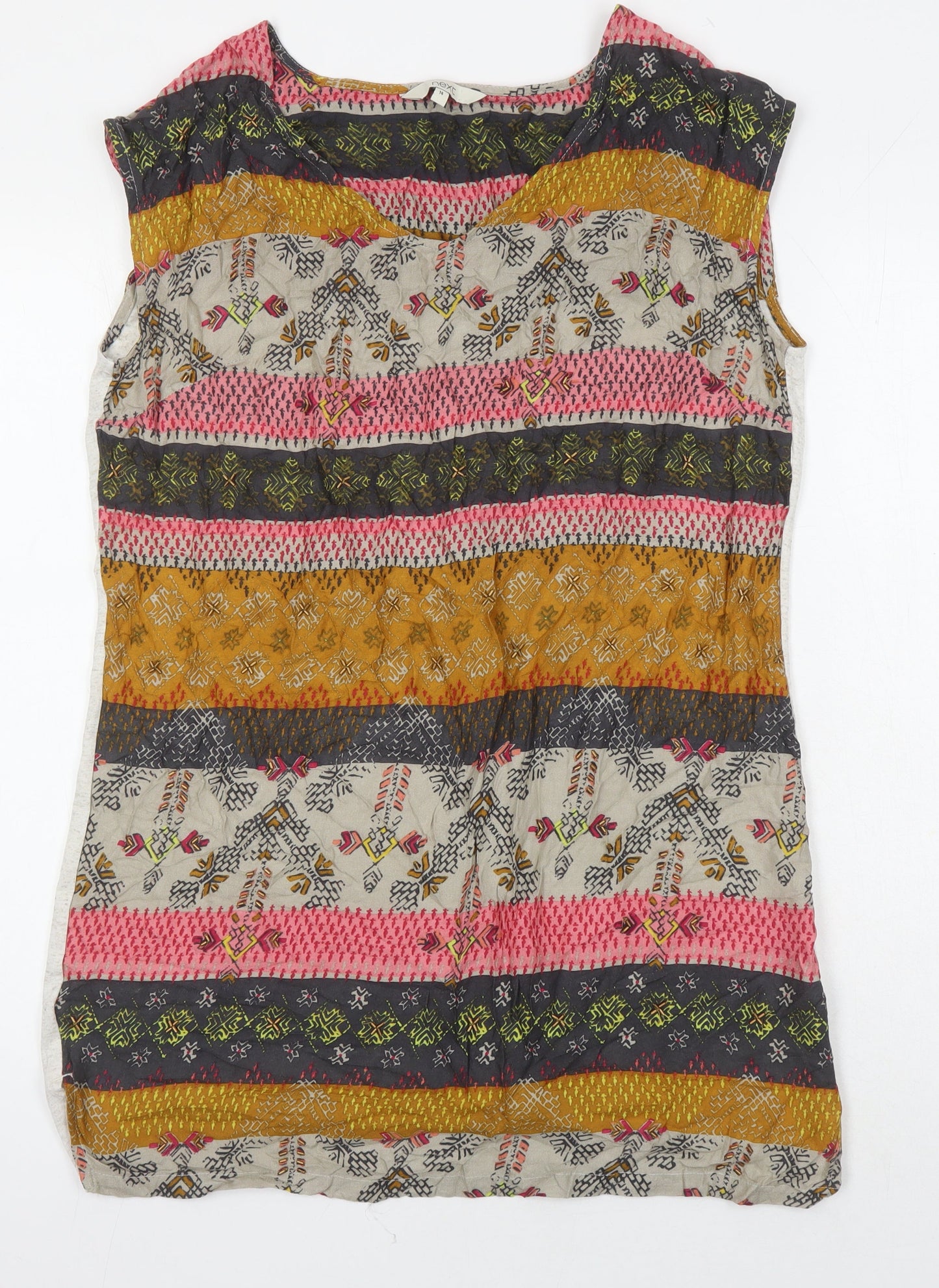 NEXT Womens Multicoloured Geometric Viscose Tunic Tank Size 14 Boat Neck