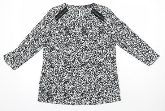 Dunnes Womens Ivory Geometric Polyester Tunic Blouse Size XS Round Neck