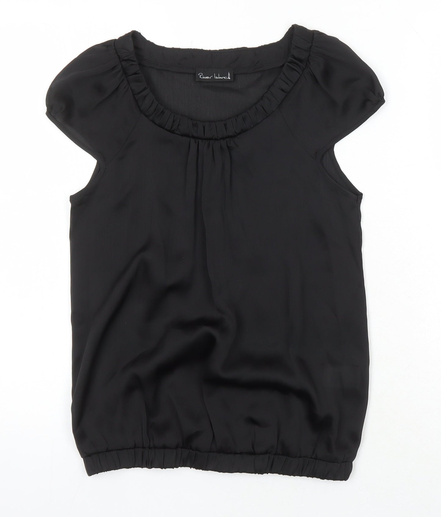 River Island Womens Black Polyester Tunic Blouse Size 8 Scoop Neck - Elasticated Waist