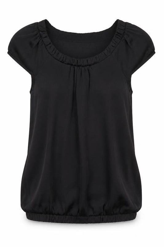 River Island Womens Black Polyester Tunic Blouse Size 8 Scoop Neck - Elasticated Waist