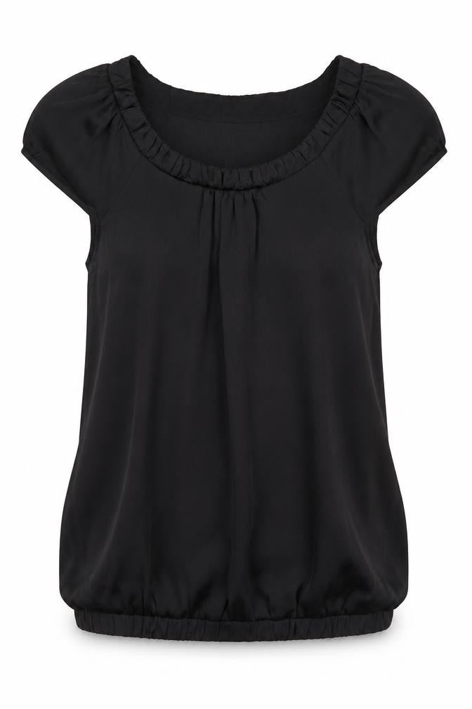 River Island Womens Black Polyester Tunic Blouse Size 8 Scoop Neck - Elasticated Waist