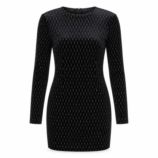 Boohoo Womens Black Geometric Polyester Bodycon Size 12 Round Neck