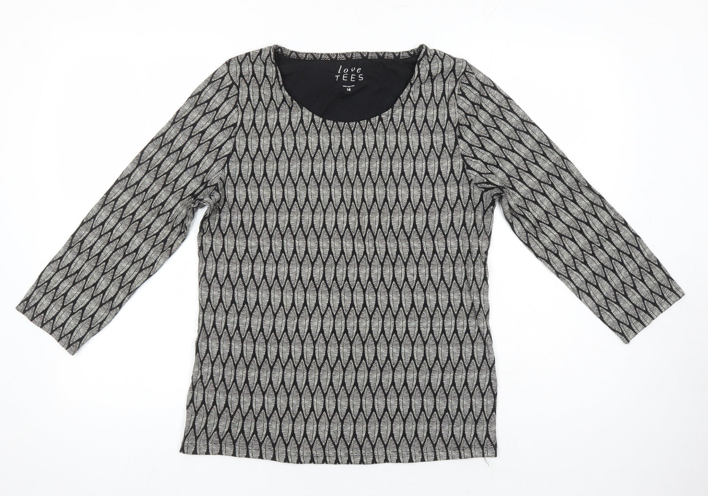 Love Tees Womens Multicoloured Geometric 100% Cotton Jersey T-Shirt Size 16 Scoop Neck