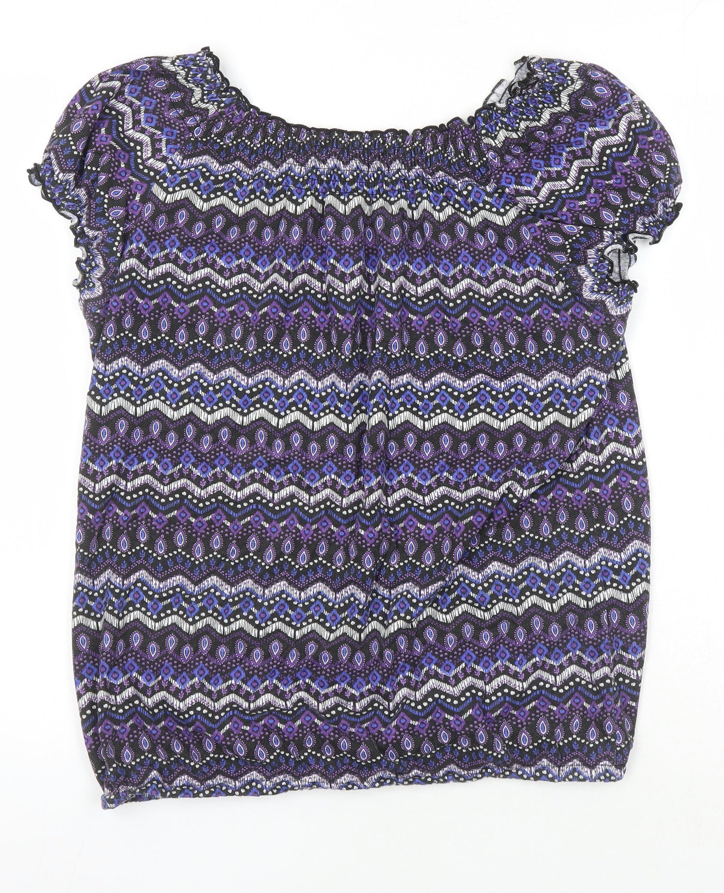 BM Casual Womens Multicoloured Geometric Polyester Tunic Blouse Size 14 Boat Neck - Elasticated Waist