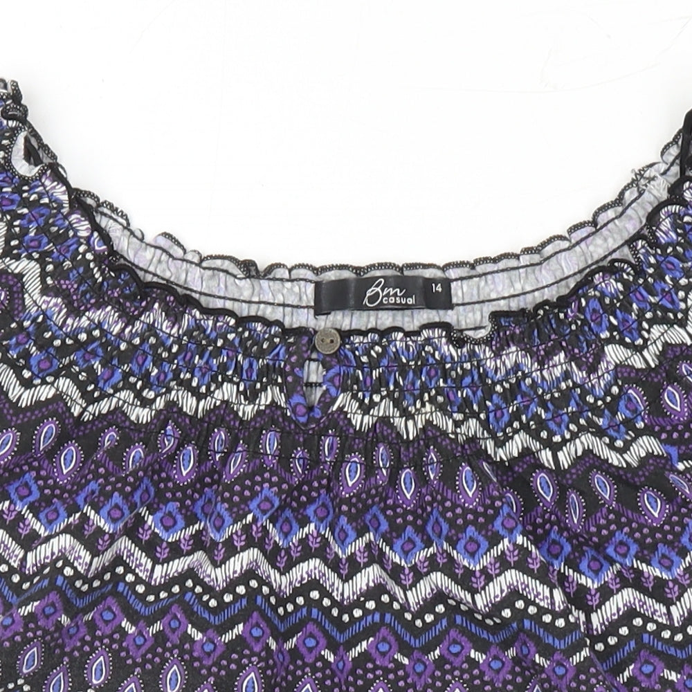 BM Casual Womens Multicoloured Geometric Polyester Tunic Blouse Size 14 Boat Neck - Elasticated Waist