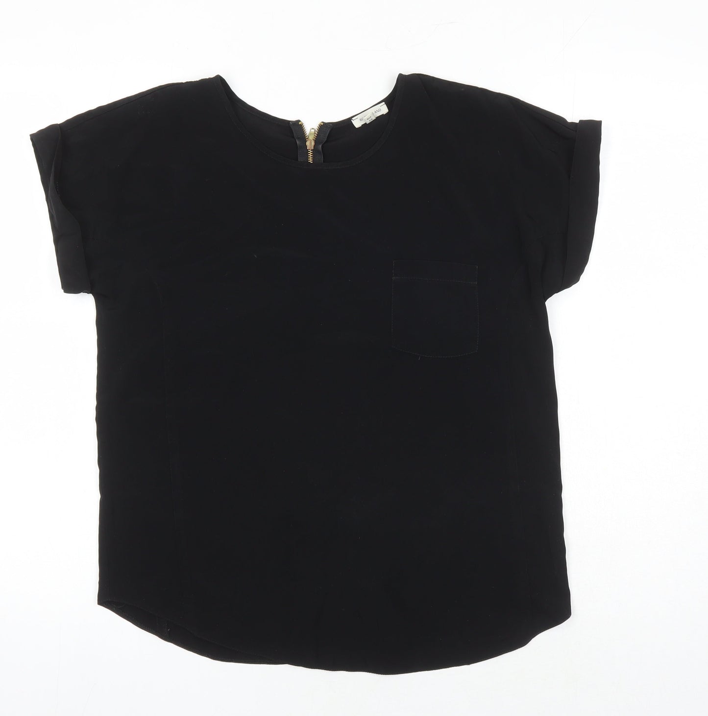 River Island Womens Black Polyester Tunic Blouse Size 8 Round Neck