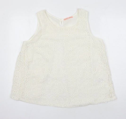 NEXT Womens Ivory Polyester Tunic Blouse Size 20 Boat Neck - Lace Overlay