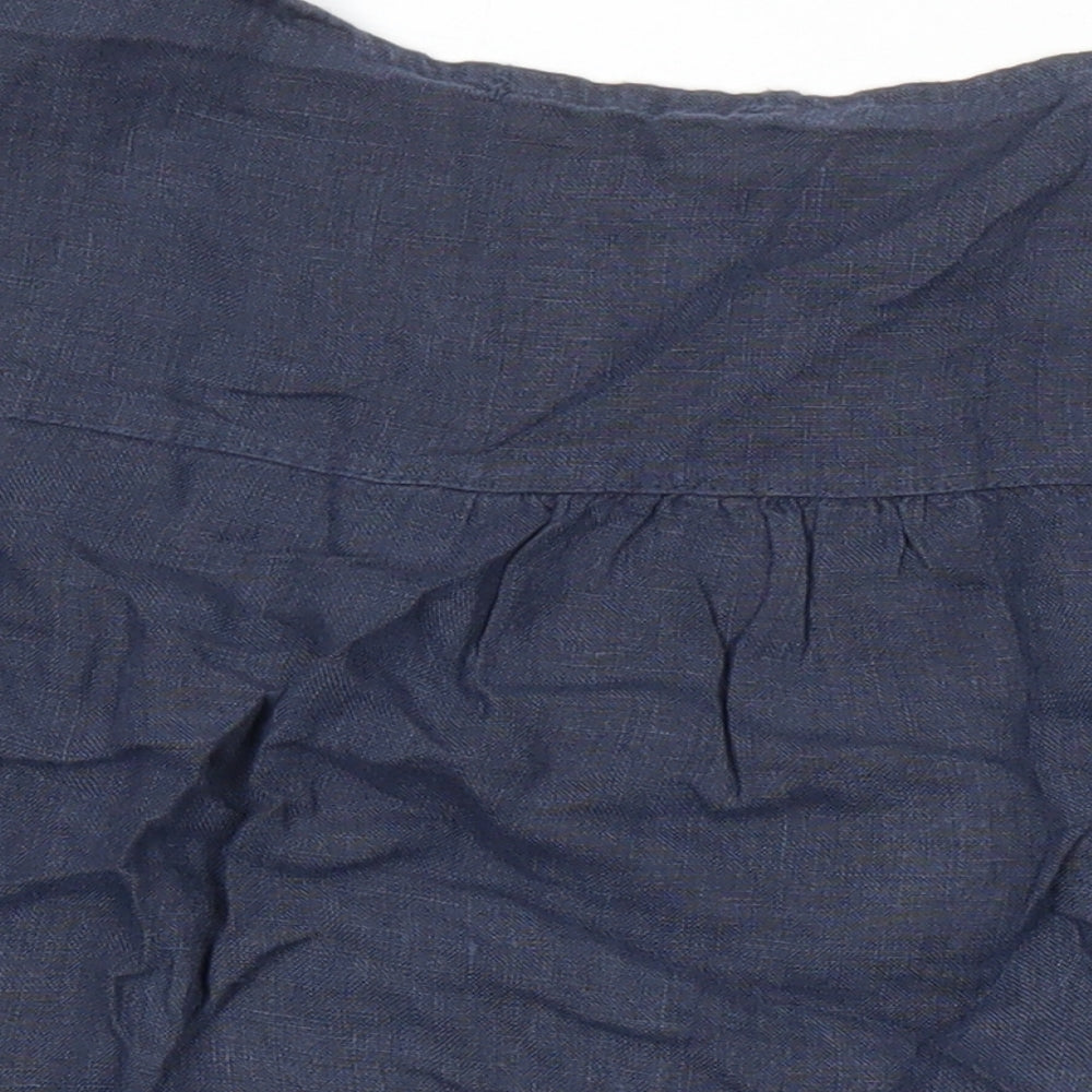 Lungo Larno Womens Blue Linen Tunic Blouse Size L Round Neck - Embroidered Detail