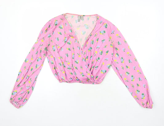 ASOS Womens Multicoloured Floral Polyester Cropped Blouse Size 8 V-Neck