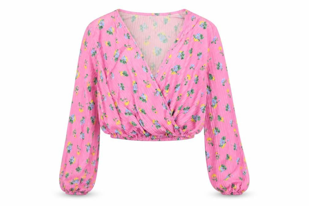 ASOS Womens Multicoloured Floral Polyester Cropped Blouse Size 8 V-Neck