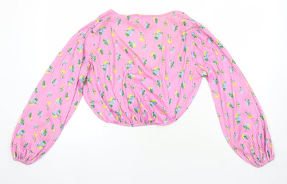 Back view of ASOS women’s multicoloured floral polyester cropped blouse, size UK 8, v-neck