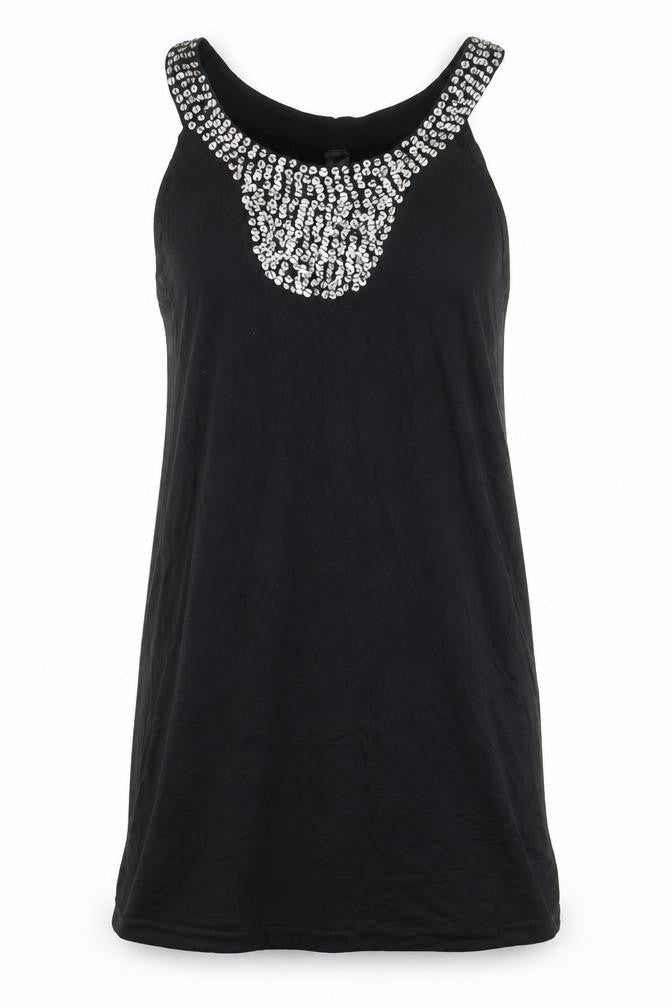 M&Co Womens Black Viscose Tunic Tank Size 10 Boat Neck - Sequin Detail