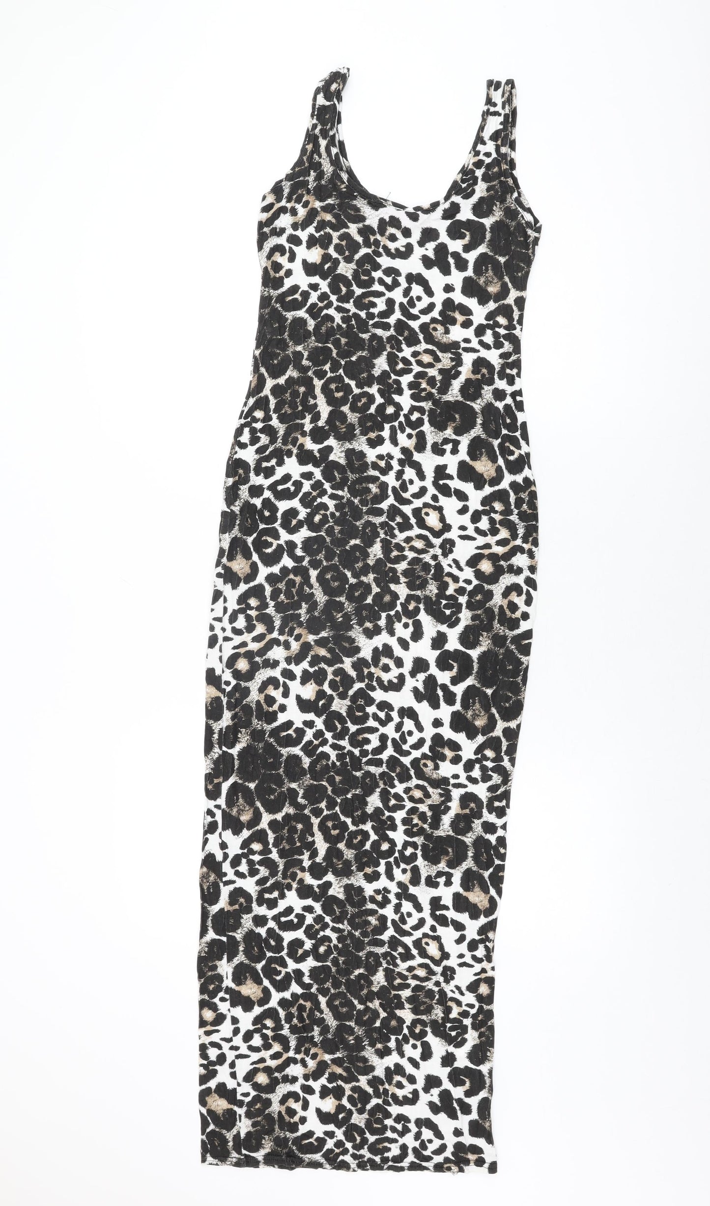 Boohoo Womens White Animal Print Polyester Bodycon Size 6 Scoop Neck Pullover